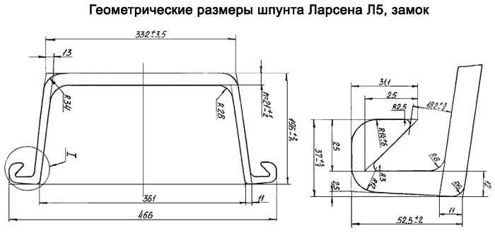 Геометрические размеры шпунта Л5